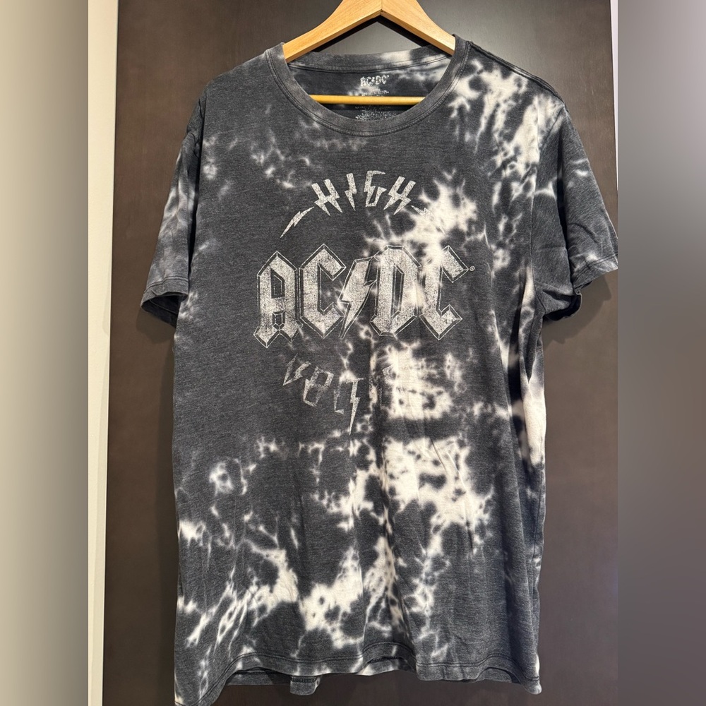 AC/DC High Voltage Gray and White Tie-Dye Tee
